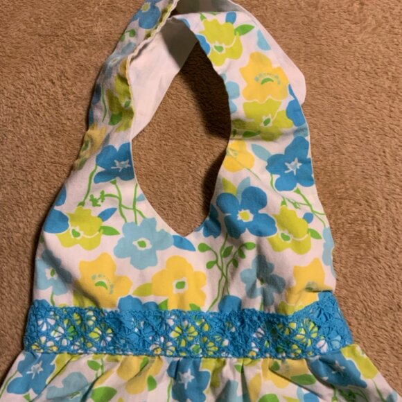 Vtg Park Bench Kids Sz 24 months Blue Yellow White Floral Halter‎ Sundress (D) - Picture 2 of 7